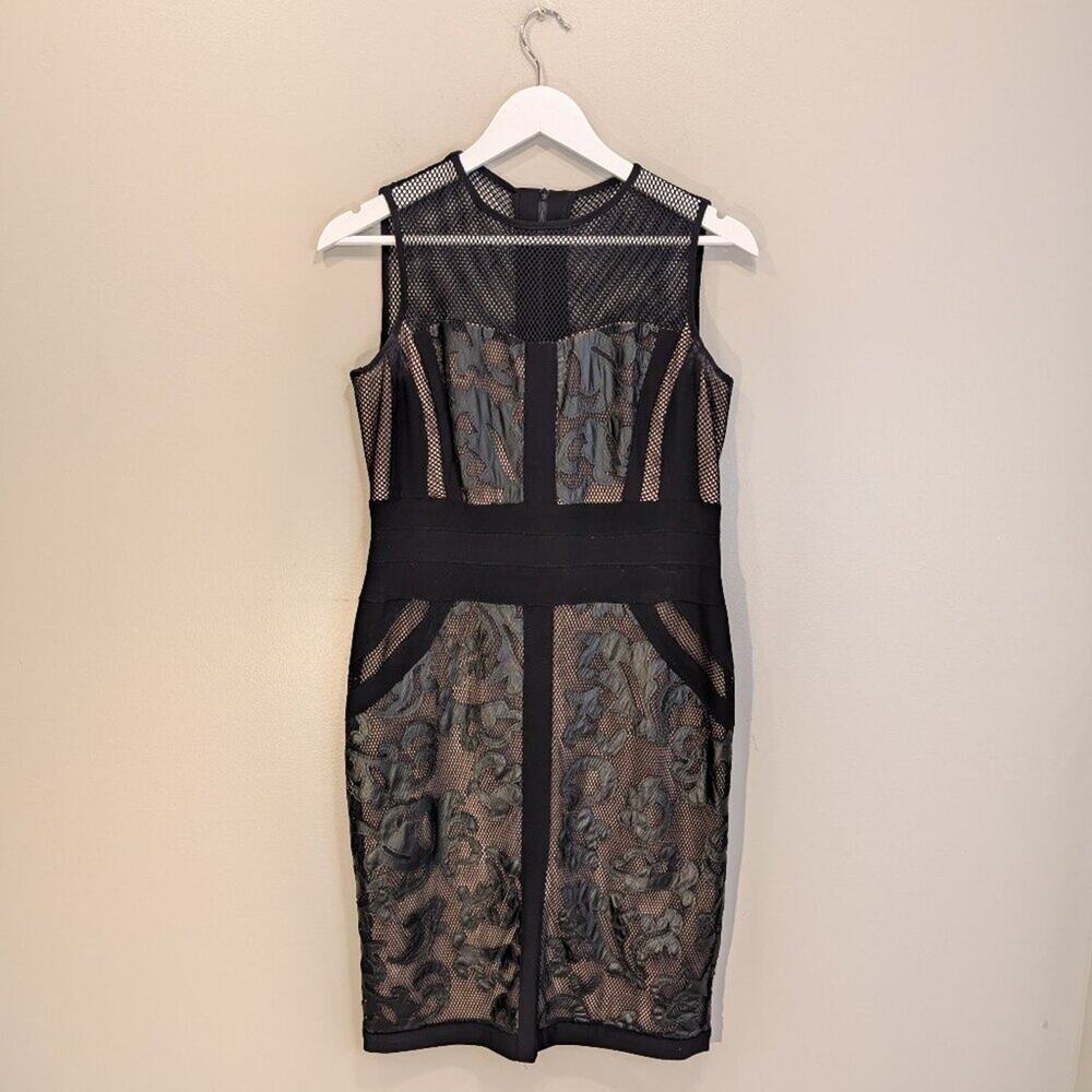 Frank Lyman Design Dress Black Bodycon Edgy Mob Wife LBD Sleek Luxe - Size 10